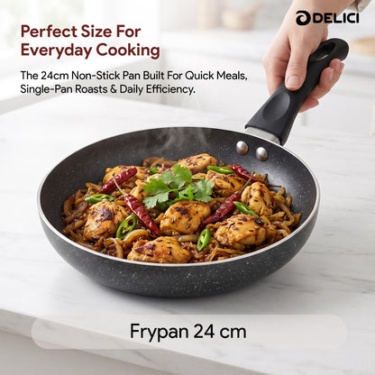 Delici Aluminium Fry Pan 24CM | Granite Gray Nonstick PFOA-Free (AFP24GE)