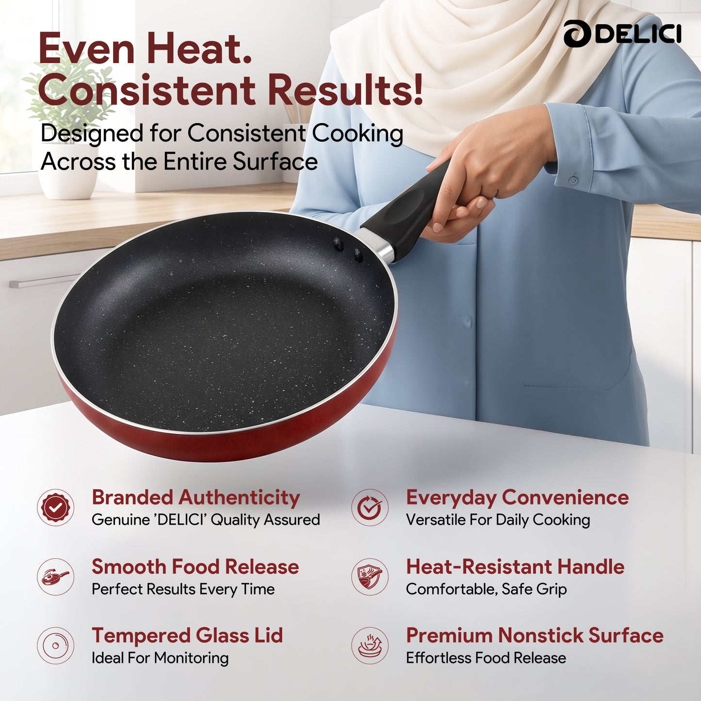 Delici Aluminium Fry Pan 24CM | High-Grade Non-Stick | AFP24ME