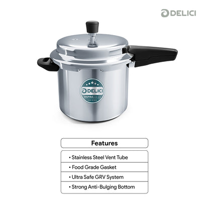 Delici Stainless Steel Pressure Cooker 3 Litre | Induction Base | Spring Safety Valve | SPC3E