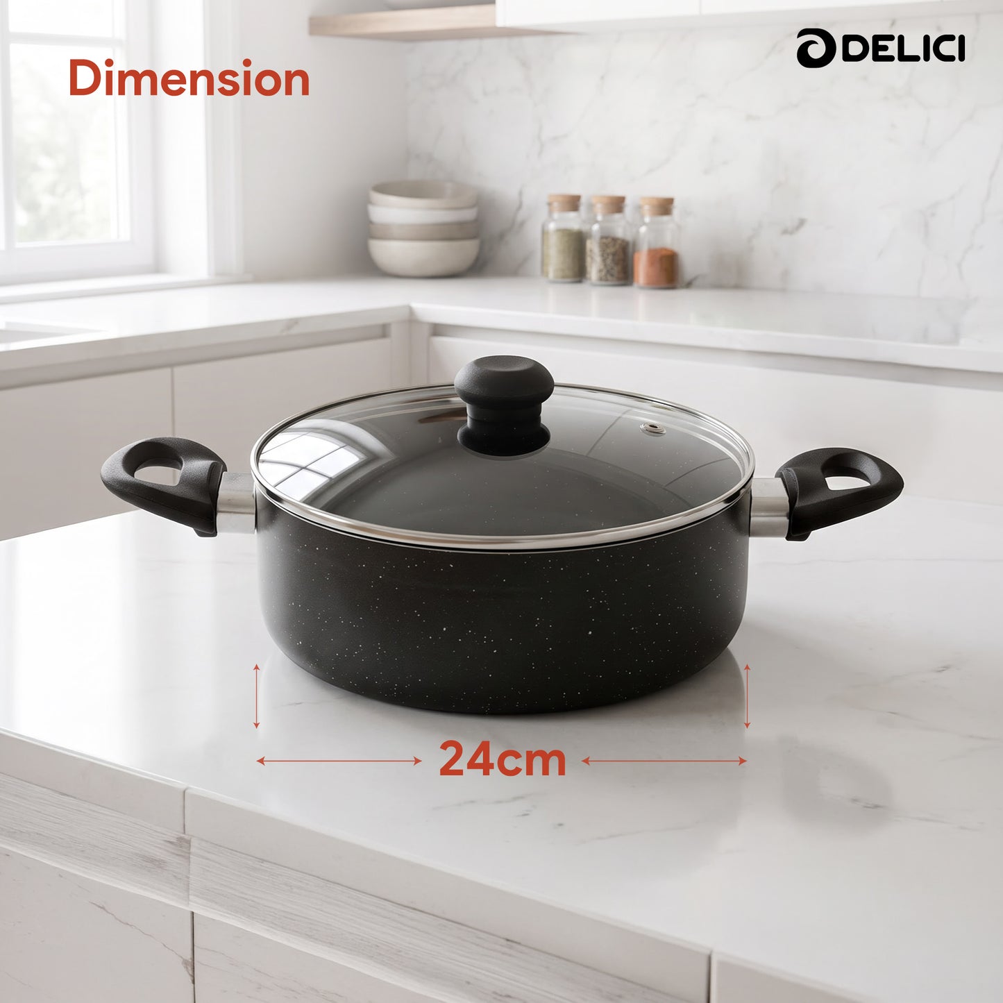 Delici Non-Stick Sauce Pan 24CM (ASP24GE) – Granite Gray | PFOA Free