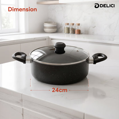 Delici Non-Stick Sauce Pan 24CM (ASP24GE) – Granite Gray | PFOA Free