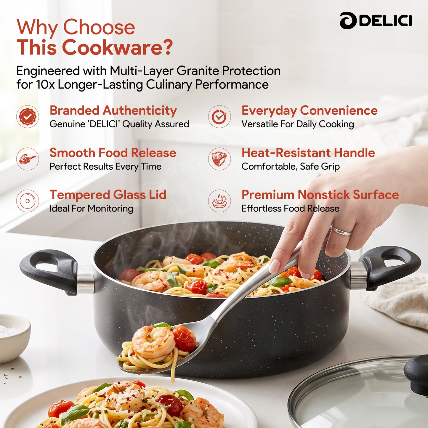 Delici Non-Stick Sauce Pan 24CM (ASP24GE) – Granite Gray | PFOA Free