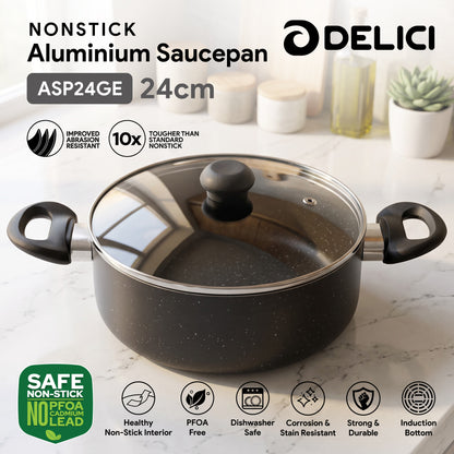 Delici Non-Stick Sauce Pan 24CM (ASP24GE) – Granite Gray | PFOA Free