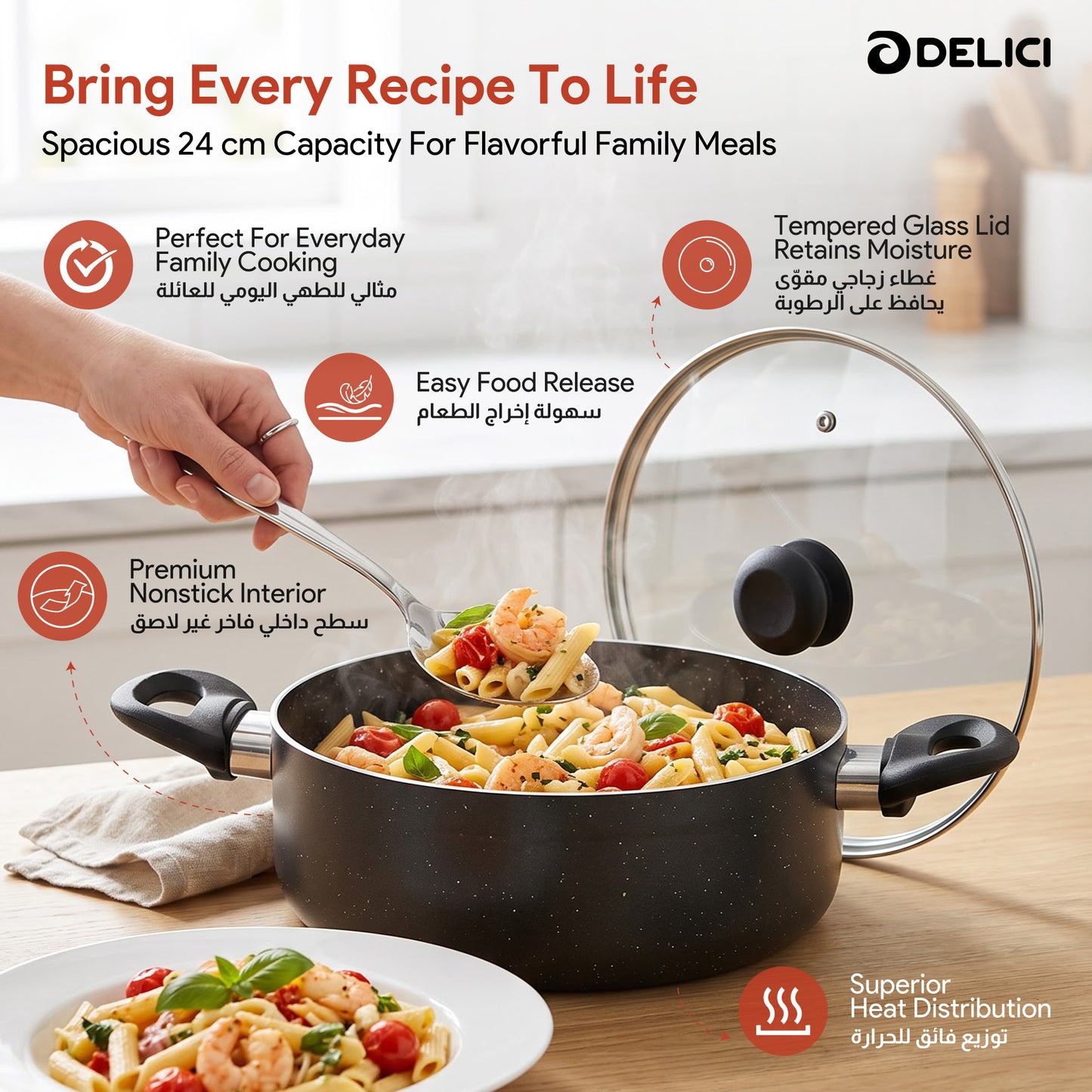 Delici Non-Stick Sauce Pan 24CM (ASP24GE) – Granite Gray | PFOA Free
