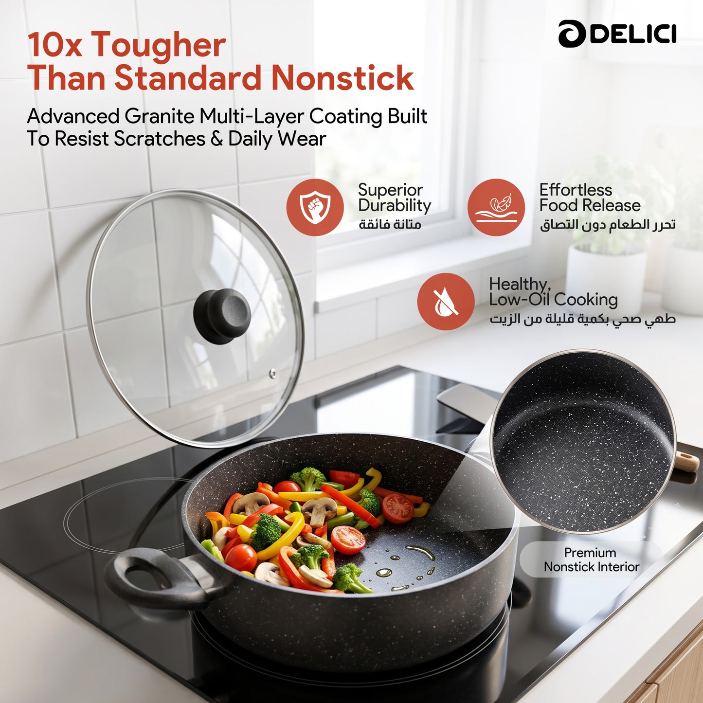 Delici Non-Stick Sauce Pan 24CM (ASP24GE) – Granite Gray | PFOA Free