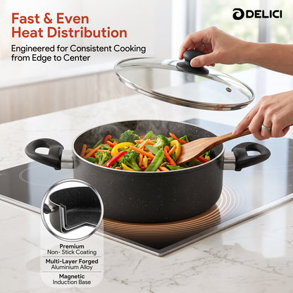 Delici Non-Stick Sauce Pan 24CM (ASP24GE) – Granite Gray | PFOA Free