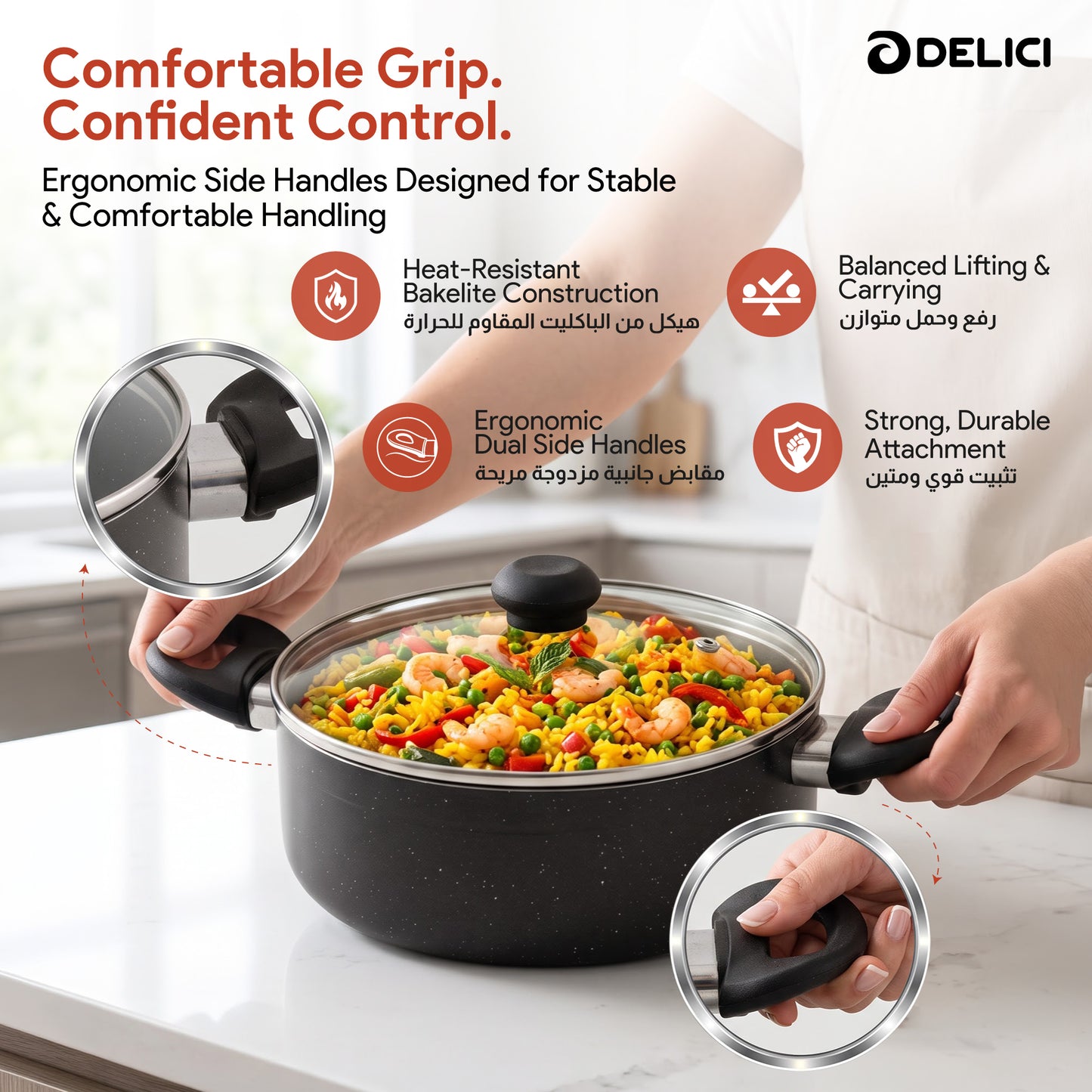 Delici Non-Stick Sauce Pan 24CM (ASP24GE) – Granite Gray | PFOA Free