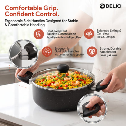 Delici Non-Stick Sauce Pan 24CM (ASP24GE) – Granite Gray | PFOA Free