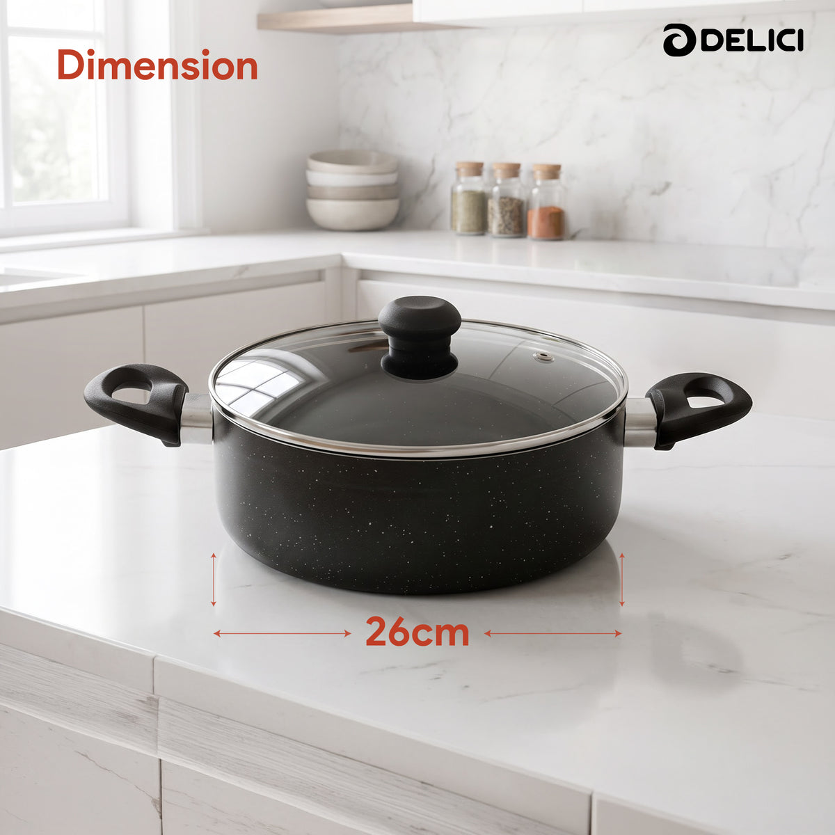 Delici Non-Stick Sauce Pan 26CM (ASP26GE) – Granite Gray | PFOA Free