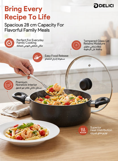 Delici Non-Stick Sauce Pan 28CM (ASP28GE) – Granite Gray | PFOA Free
