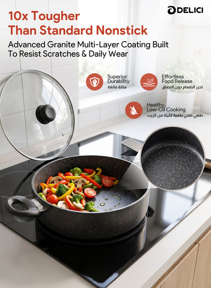 Delici Non-Stick Sauce Pan 28CM (ASP28GE) – Granite Gray | PFOA Free