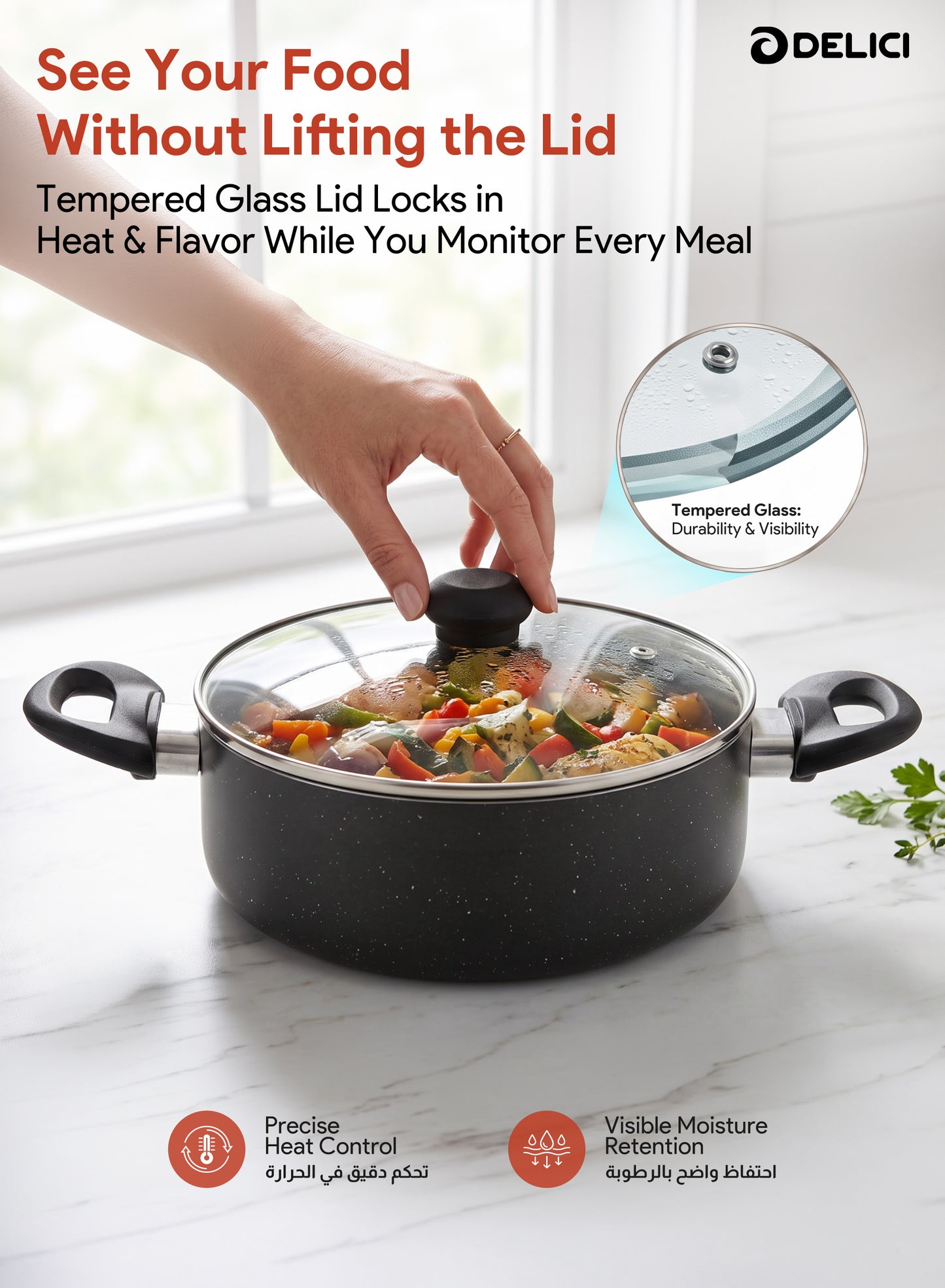 Delici Non-Stick Sauce Pan 28CM (ASP28GE) – Granite Gray | PFOA Free