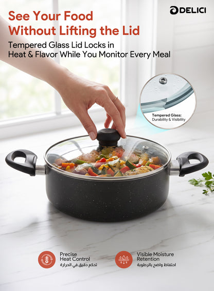 Delici Non-Stick Sauce Pan 28CM (ASP28GE) – Granite Gray | PFOA Free