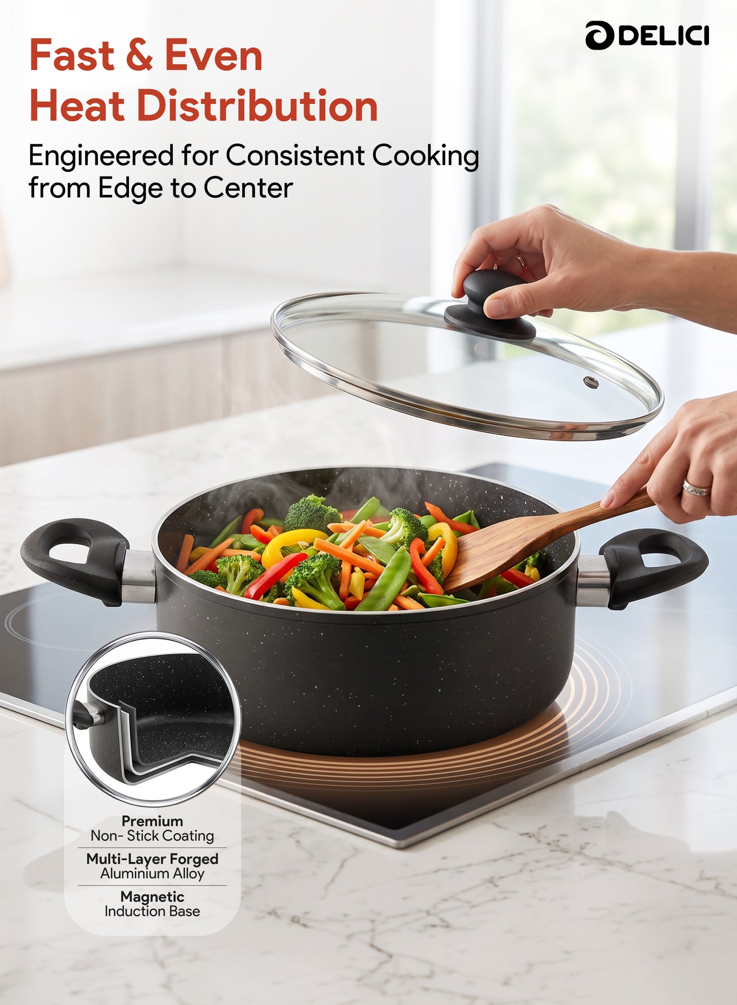 Delici Non-Stick Sauce Pan 28CM (ASP28GE) – Granite Gray | PFOA Free