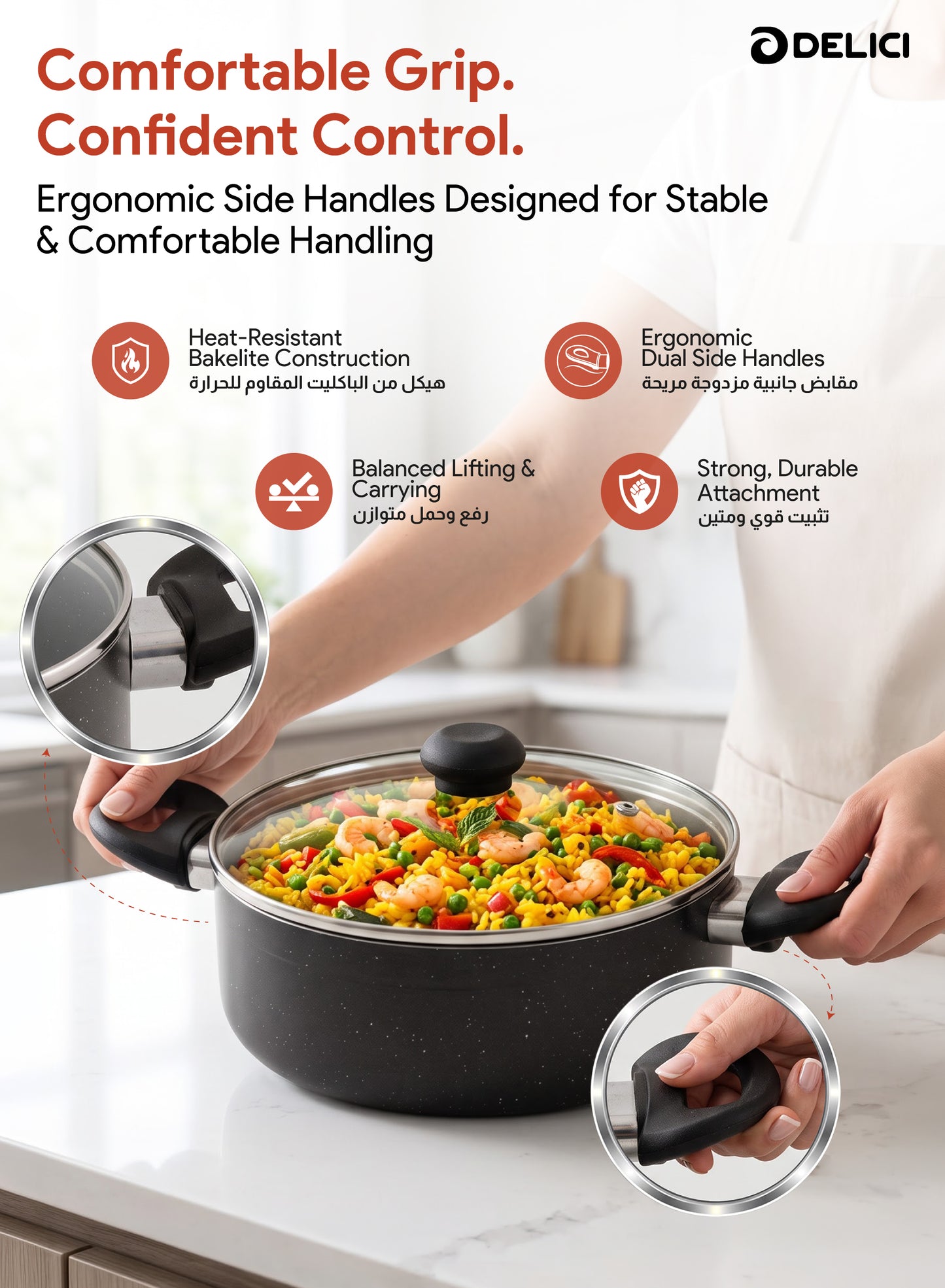 Delici Non-Stick Sauce Pan 28CM (ASP28GE) – Granite Gray | PFOA Free