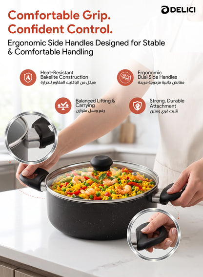 Delici Non-Stick Sauce Pan 28CM (ASP28GE) – Granite Gray | PFOA Free