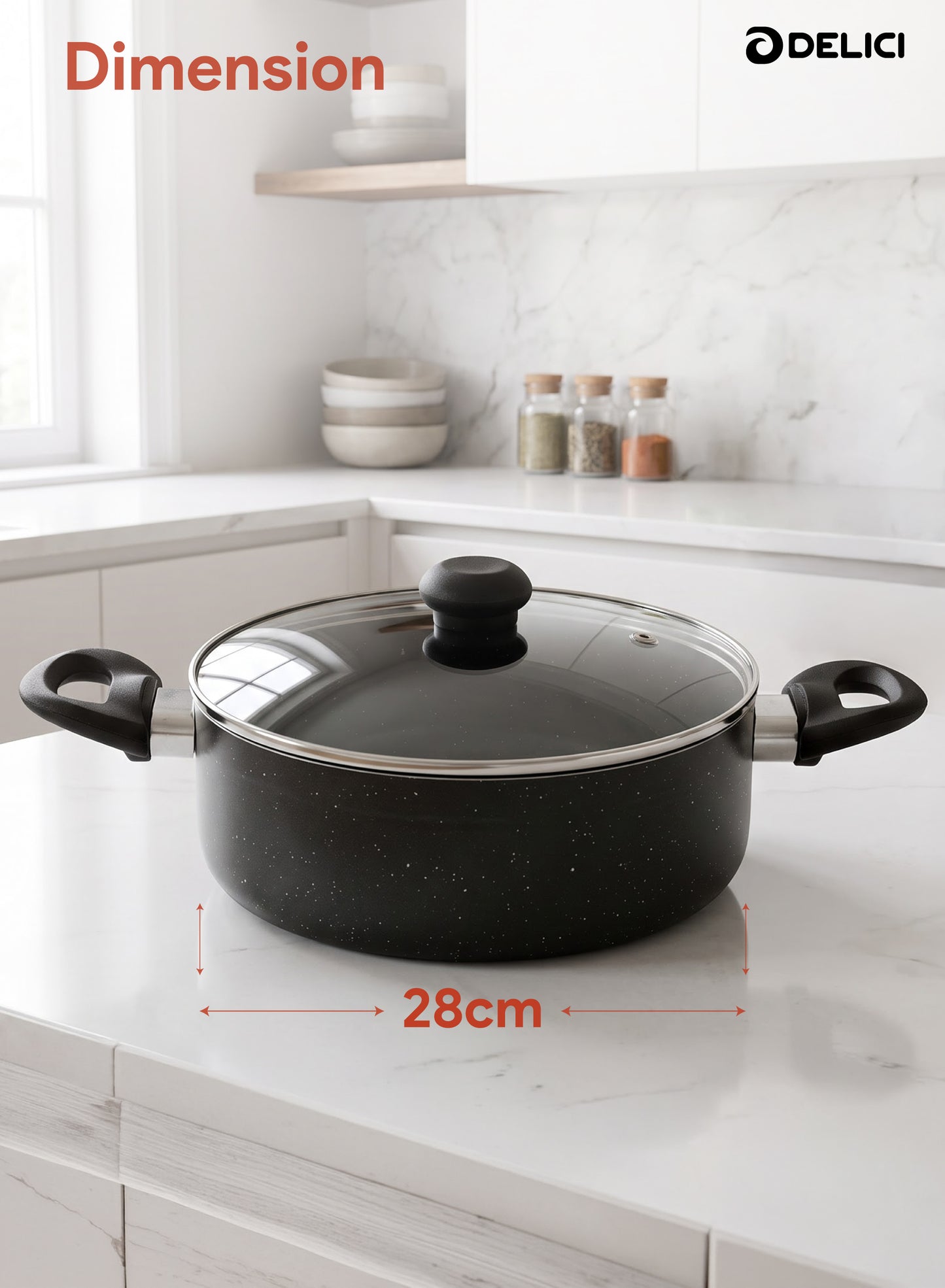 Delici Non-Stick Sauce Pan 28CM (ASP28GE) – Granite Gray | PFOA Free