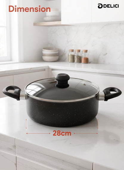 Delici Non-Stick Sauce Pan 28CM (ASP28GE) – Granite Gray | PFOA Free