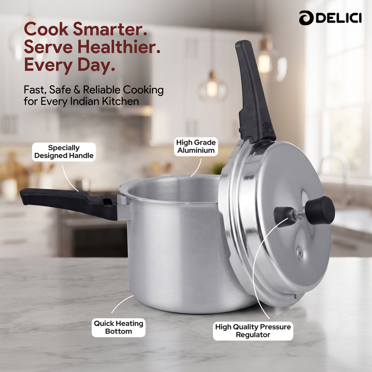 Delici Dripless NIB Pressure Cooker 3 Litre | Induction Base | Lead-Free Valve | ADPC3E