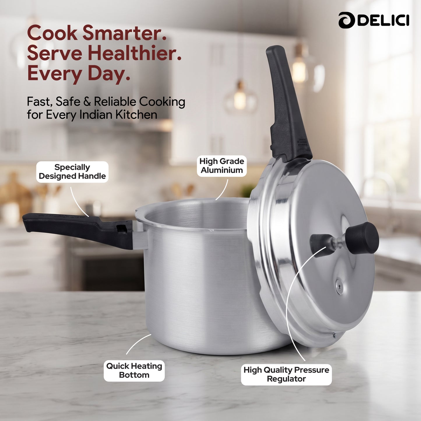 Delici Dripless NIB Pressure Cooker 5 Litre | Induction Base | Lead-Free Valve | ADPC5E