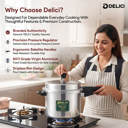 Delici Dripless NIB Pressure Cooker 5 Litre | Induction Base | Lead-Free Valve | ADPC5E