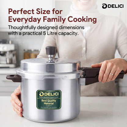 Delici Dripless NIB Pressure Cooker 5 Litre | Induction Base | Lead-Free Valve | ADPC5E