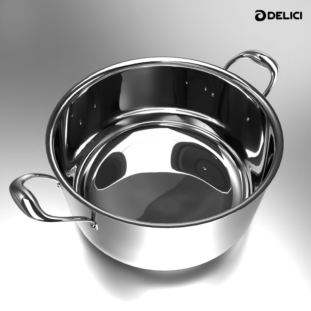 Delici Tri-Ply Stainless Steel Sauce Pan 24CM with SS Lid | 6.8L | 304 Grade | Induction & Oven Safe | DTSP24