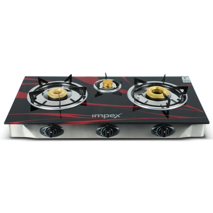 Impex LP Gas Stove 3Burner Glass (IGS 1213F)