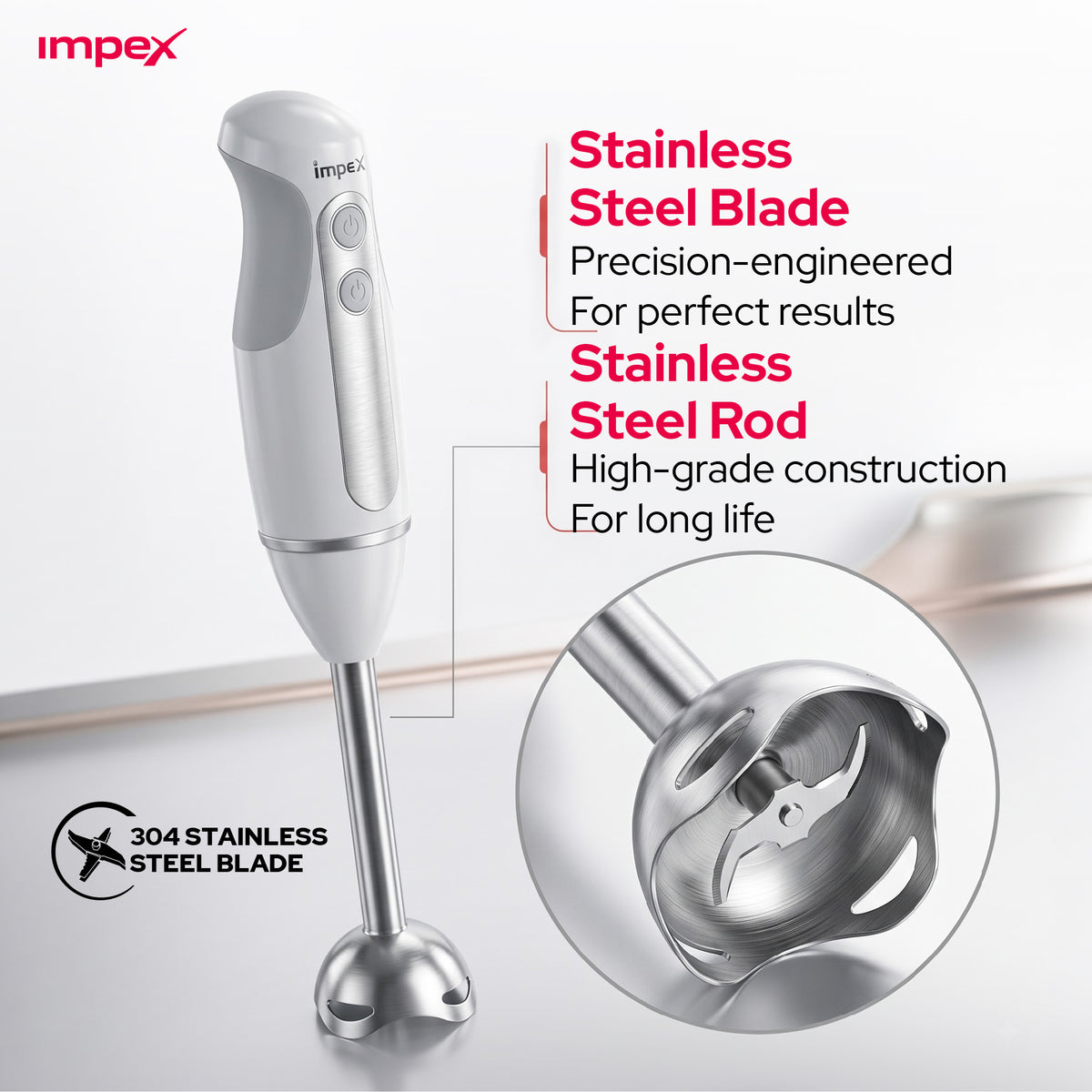 Impex HB3201 – 300W Hand Blender with 2-Speed Control & Overheat Protection