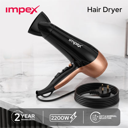 Impex HD1K3 – 2000W Hair Dryer with Cool Shot & 3-Level Temperature Control