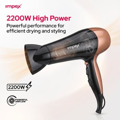 Impex HD1K3 – 2000W Hair Dryer with Cool Shot & 3-Level Temperature Control