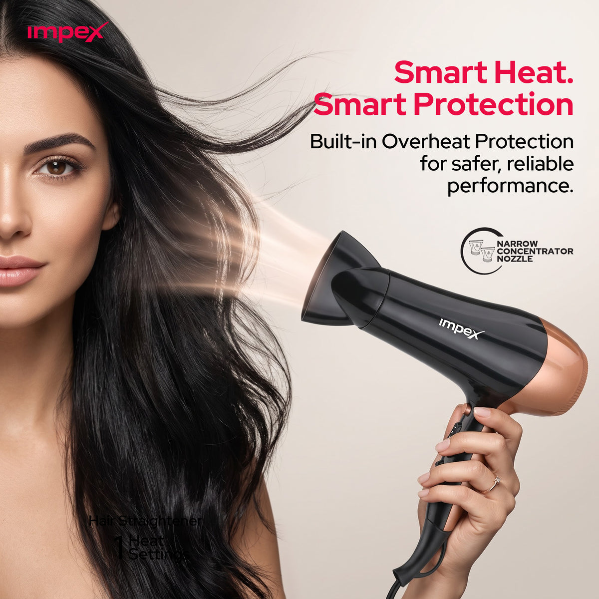 Impex HD1K3 – 2000W Hair Dryer with Cool Shot & 3-Level Temperature Control