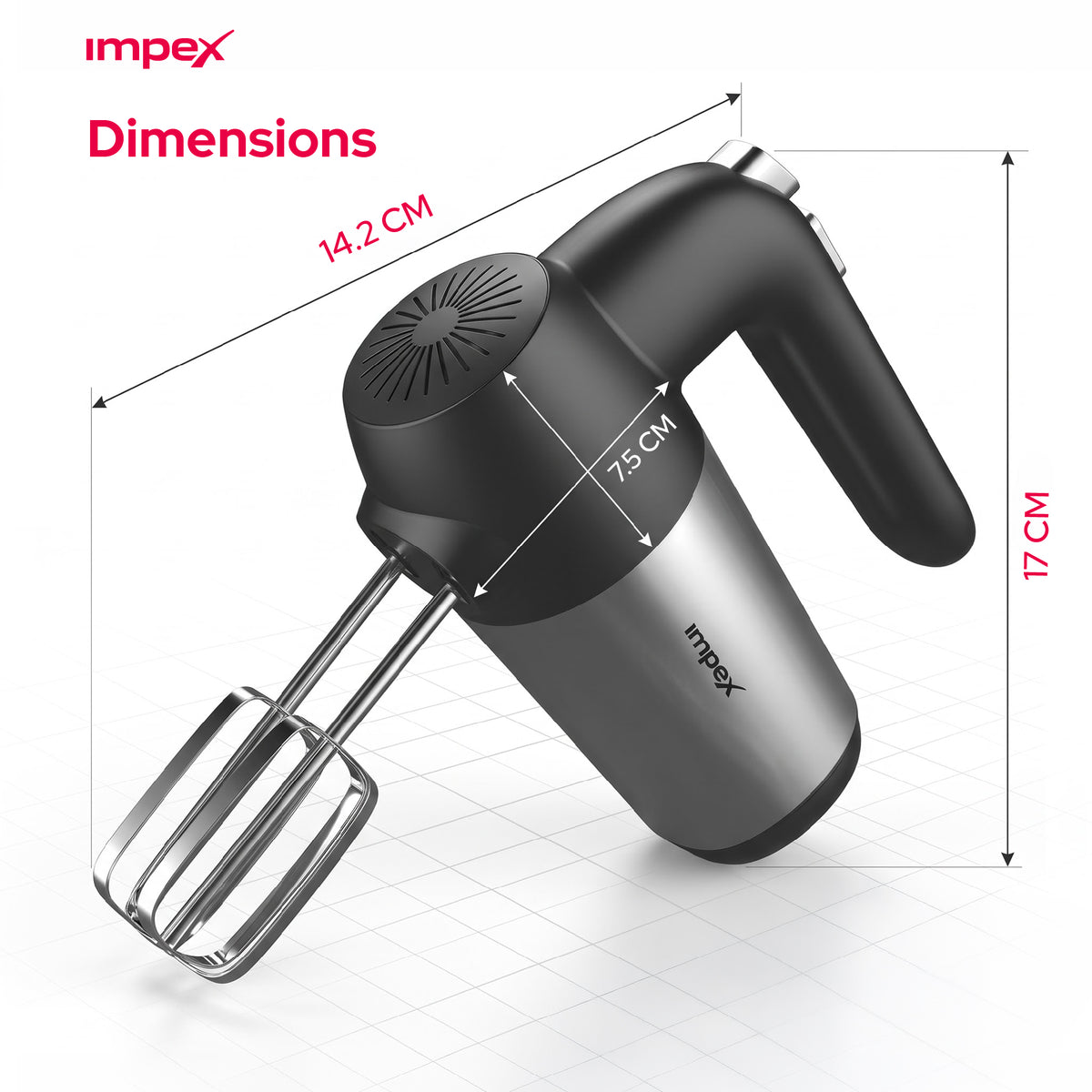 Impex HM3302 – 150W 5-Speed Hand Mixer with Turbo Function & Dough Hooks