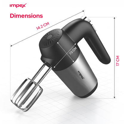 Impex HM3302 – 150W 5-Speed Hand Mixer with Turbo Function & Dough Hooks