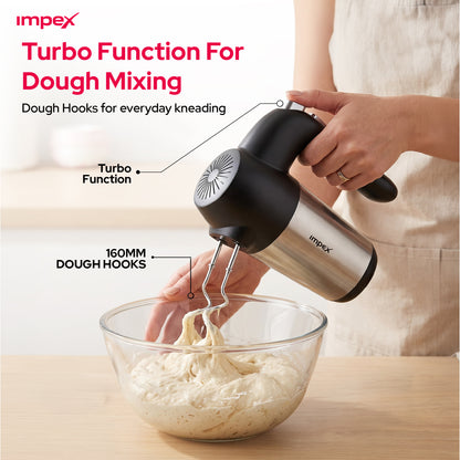 Impex HM3302 – 150W 5-Speed Hand Mixer with Turbo Function & Dough Hooks