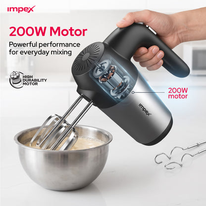 Impex HM3302 – 150W 5-Speed Hand Mixer with Turbo Function & Dough Hooks