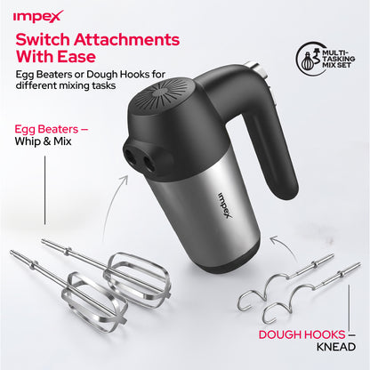 Impex HM3302 – 150W 5-Speed Hand Mixer with Turbo Function & Dough Hooks