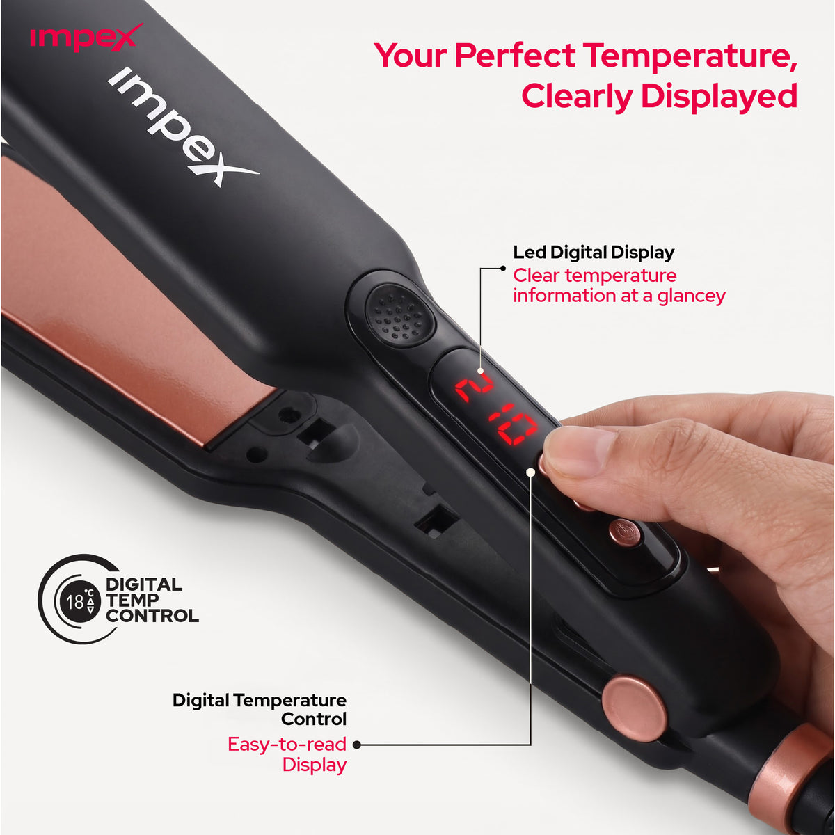 Impex HS306 – Wide Ceramic Plate Hair Straightener with Digital Temp Control