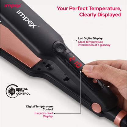 Impex HS306 – Wide Ceramic Plate Hair Straightener with Digital Temp Control