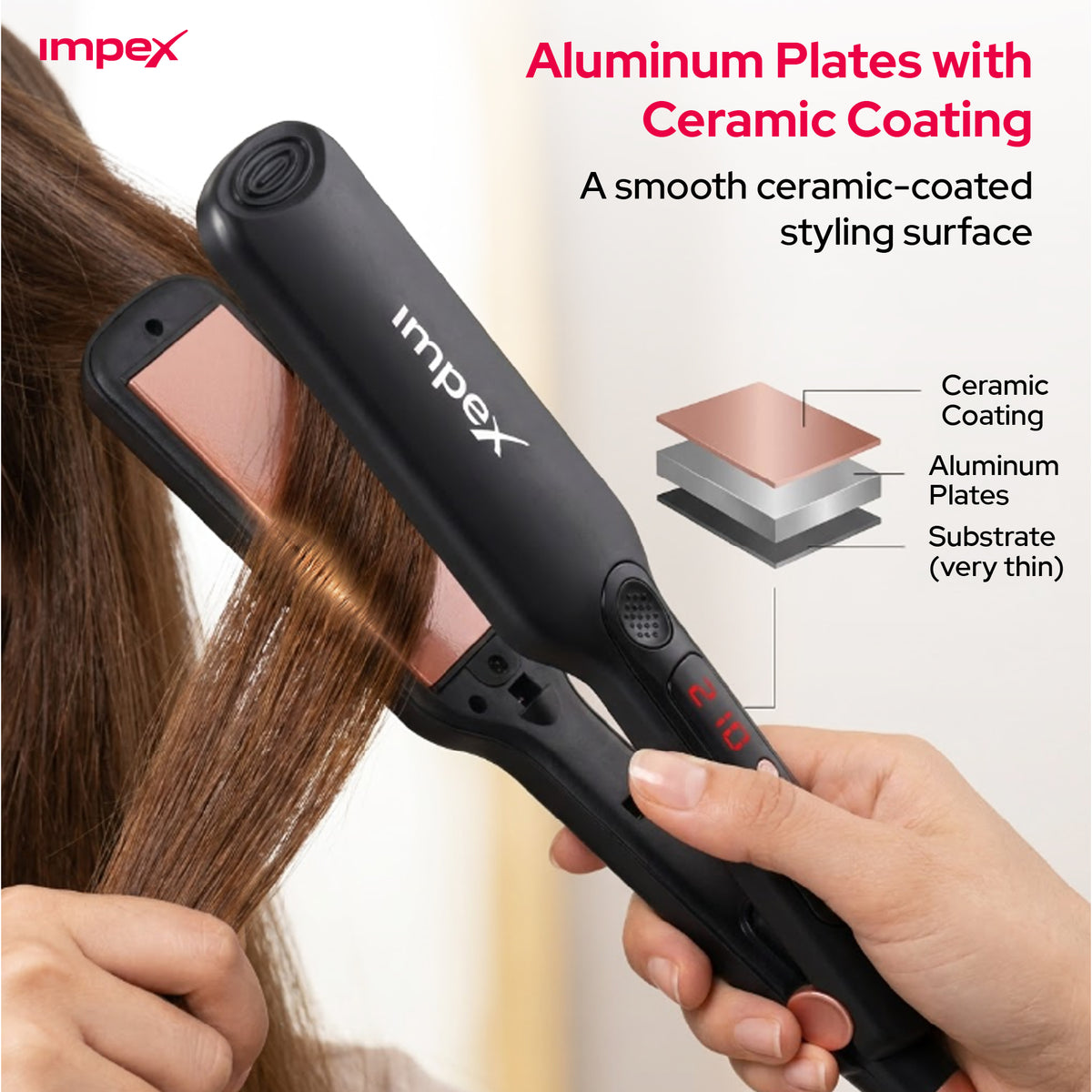 Impex HS306 – Wide Ceramic Plate Hair Straightener with Digital Temp Control