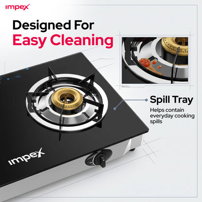 Impex LP Gas Stove 2-Burner Glass (IGS-1212F)