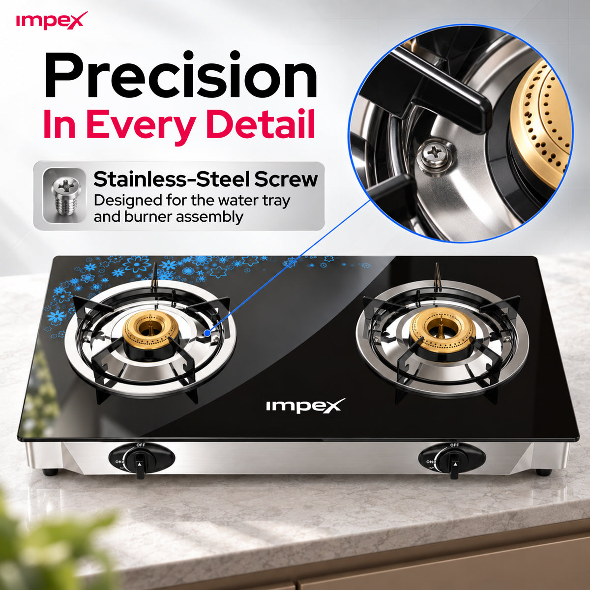 Impex LP Gas Stove 2-Burner Glass (IGS-1212F)