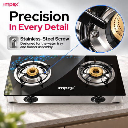 Impex LP Gas Stove 2-Burner Glass (IGS-1212F)