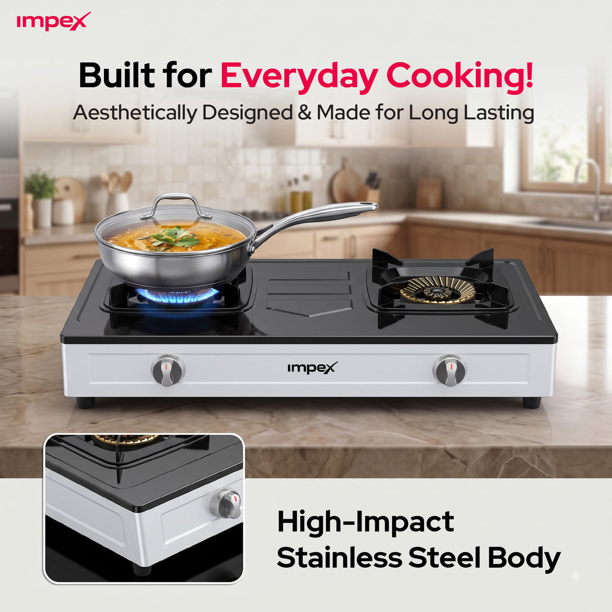 Impex 2 Burner LP Gas Stove Stainless Steel Heavy(IGS 121)