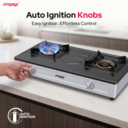 Impex 2 Burner LP Gas Stove Stainless Steel Heavy(IGS 121)