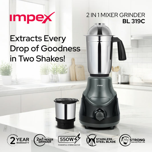 Impex BL-319C 2-in-1 Mixer Grinder – 550W Hybrid Motor, Made in India