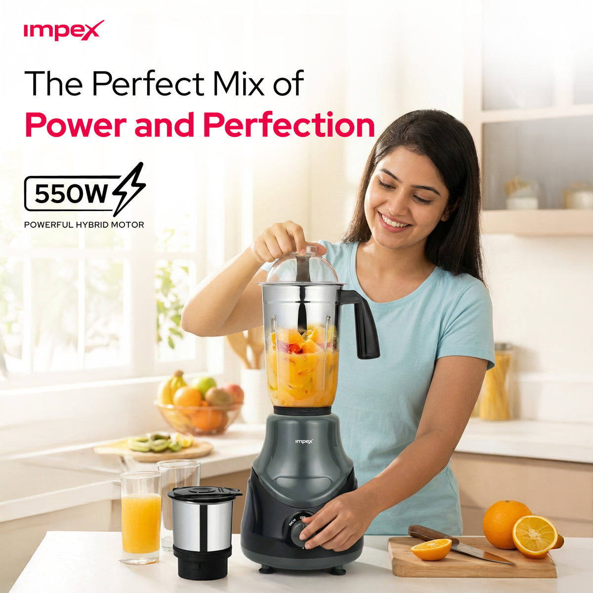 Impex BL-319C 2-in-1 Mixer Grinder – 550W Hybrid Motor, Made in India