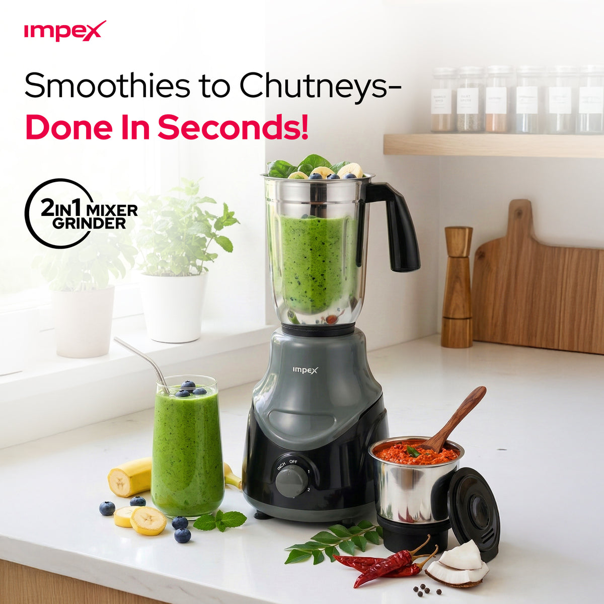 Impex BL-319C 2-in-1 Mixer Grinder – 550W Hybrid Motor, Made in India
