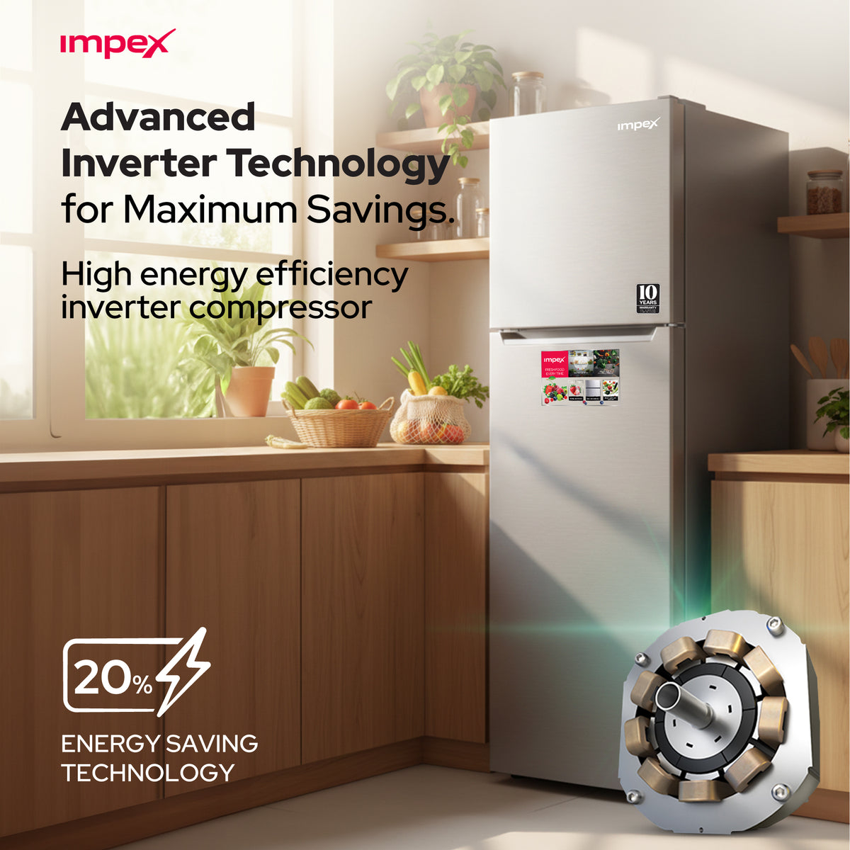 Impex IRF250S 270L No Frost Inverter Refrigerator – 10-Year Compressor Warranty, Dark Silver
