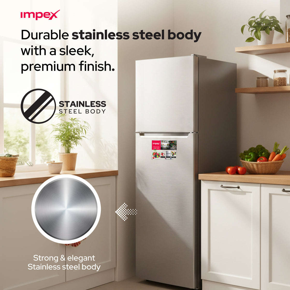 Impex IRF250S 270L No Frost Inverter Refrigerator – 10-Year Compressor Warranty, Dark Silver